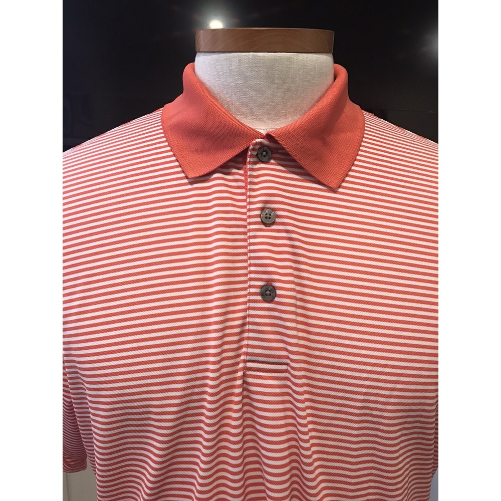 Champions Tour Mens Golf Polo Shirt Size XL Orange & White Striped Shoert Sleeve